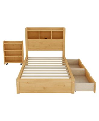 Streamdale Twin Bed with Drawers, LED Light, and Storage Headboard