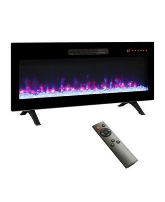36 inch recessed ultra thin tempered glass front wall mounted electric fireplace and multi color flame & emberbed, LED light heater