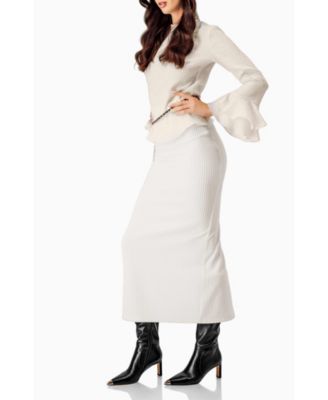 Women's Long Ribbed Pencil Skirt with Back Zipper