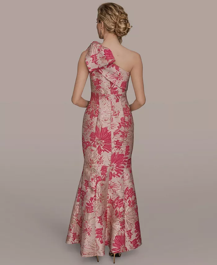 Women's Jacquard Bow-Trim One-Shoulder Gown - thumbnail 9