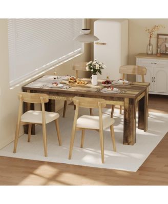 63" Dining Table for 4-6, Farmhouse Wood Kitchen Table with 4 Strong Legs, Large Thick Tabletop