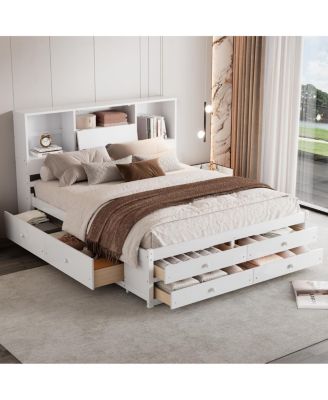 Platform Bed with Storage Headboard and 8 Drawers