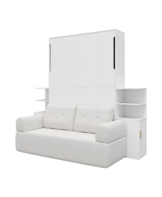 Queen Size Wall Murphy Bed with Sofa and Storage Cabinets