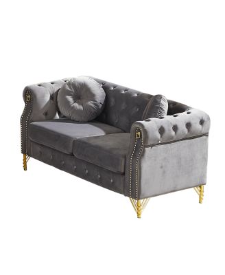 Streamdale Velvet Chesterfield Sofa with Studs & Tufted Accents, Metal Legs