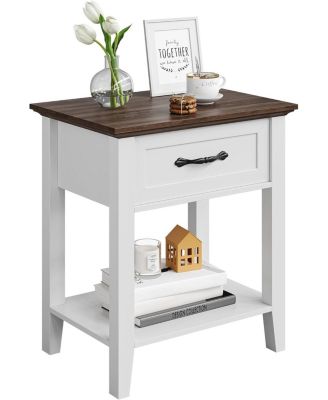 Nightstands, End Table with Drawer, Side Table for Living Room, 2 Tiers Storage Shelves Bedside Table