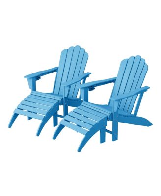 4-Piece Outdoor Patio HDPE Adirondack Chairs With Ottomans and Cup Holder Set