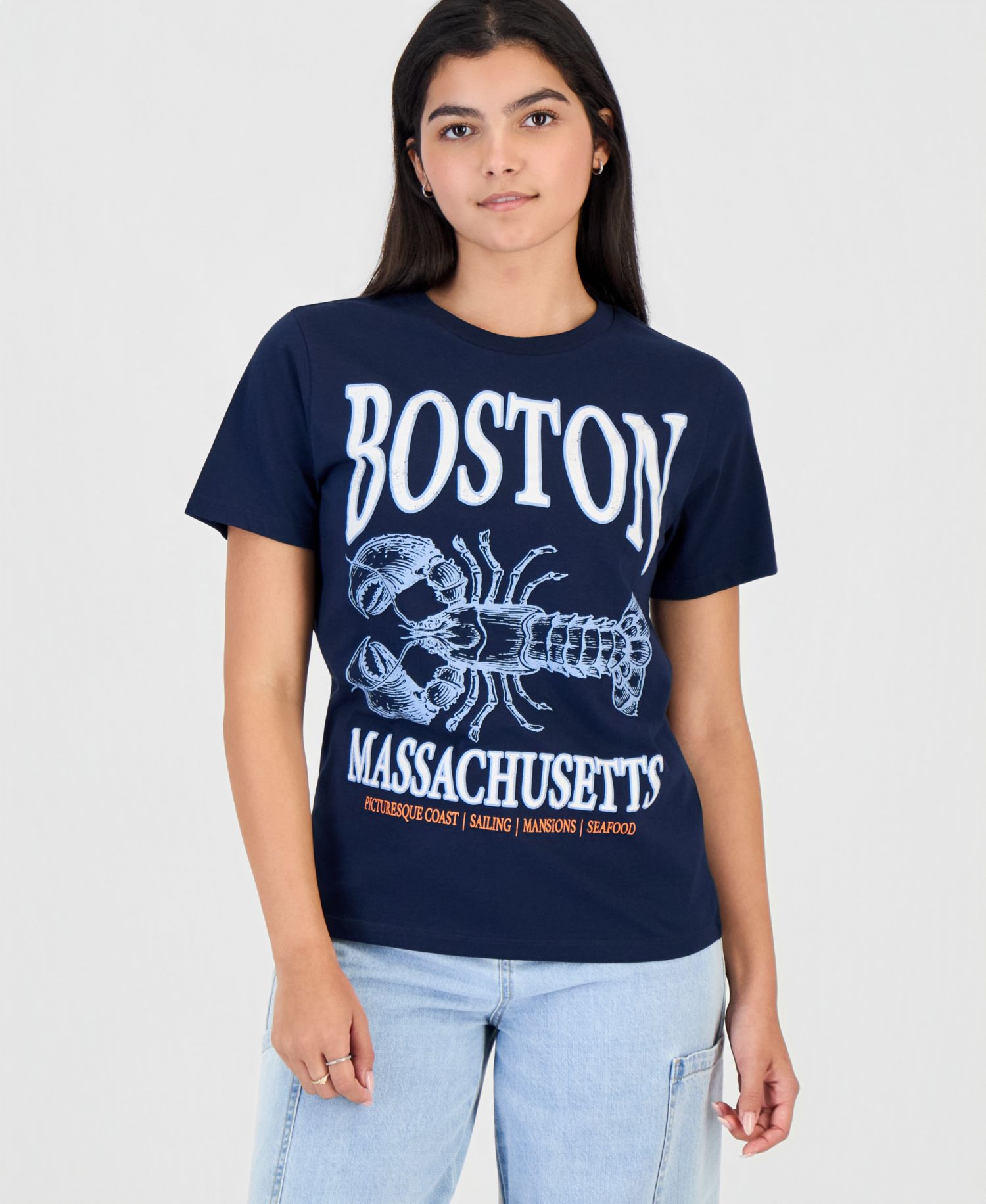 Juniors' Boston Lobster Graphic Print T-Shirt