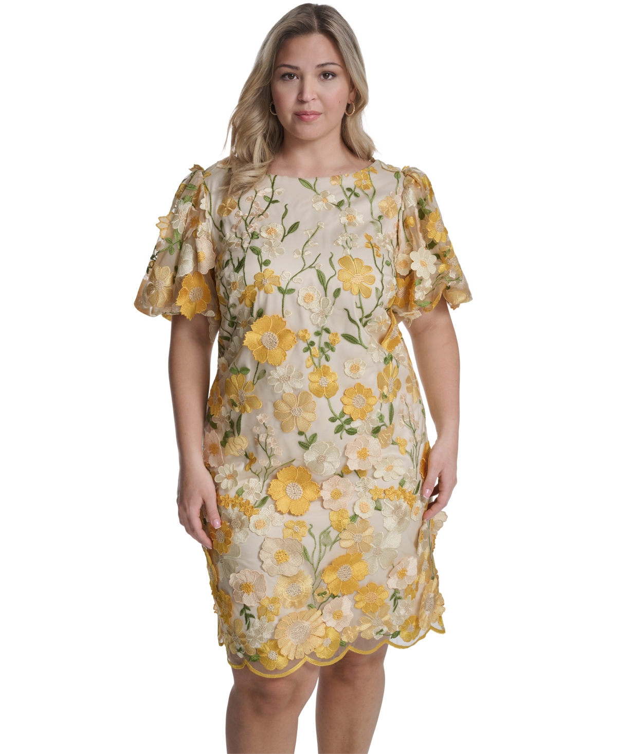 Eliza J Plus Size Boat Neck Short-Sleeve Cocktail Dress