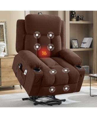 Power Lift Recliner Chair with Heat and Massage Electric Fabric Recliner Chair for Elderly with Side Pocket