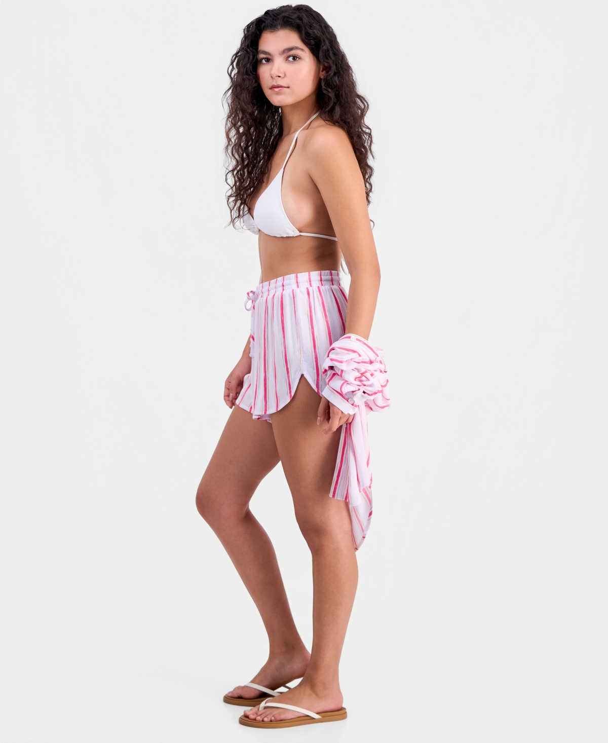 Miken Women's Striped Pull-On Swim Cover Up Shorts, Macy's Exclusive