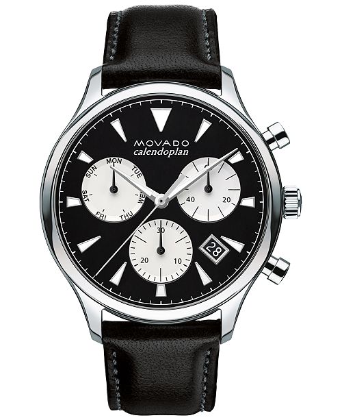 Movado Men S Swiss Chronograph Heritage Series Calendoplan Black Leather Strap Watch 43mm 3650005 Reviews All Fine Jewelry Jewelry Watches Macy S
