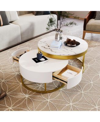 Streamdale Modern Round Nesting Coffee Table with Drawers