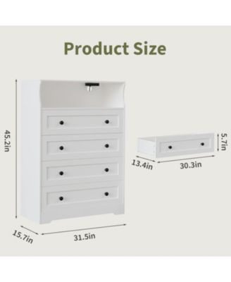 Tall Dresser for Bedroom with LED Lights & Charging Station, 4 Drawer Wood Chest of Drawers for Closet, Living Room, Hallway, Entryway