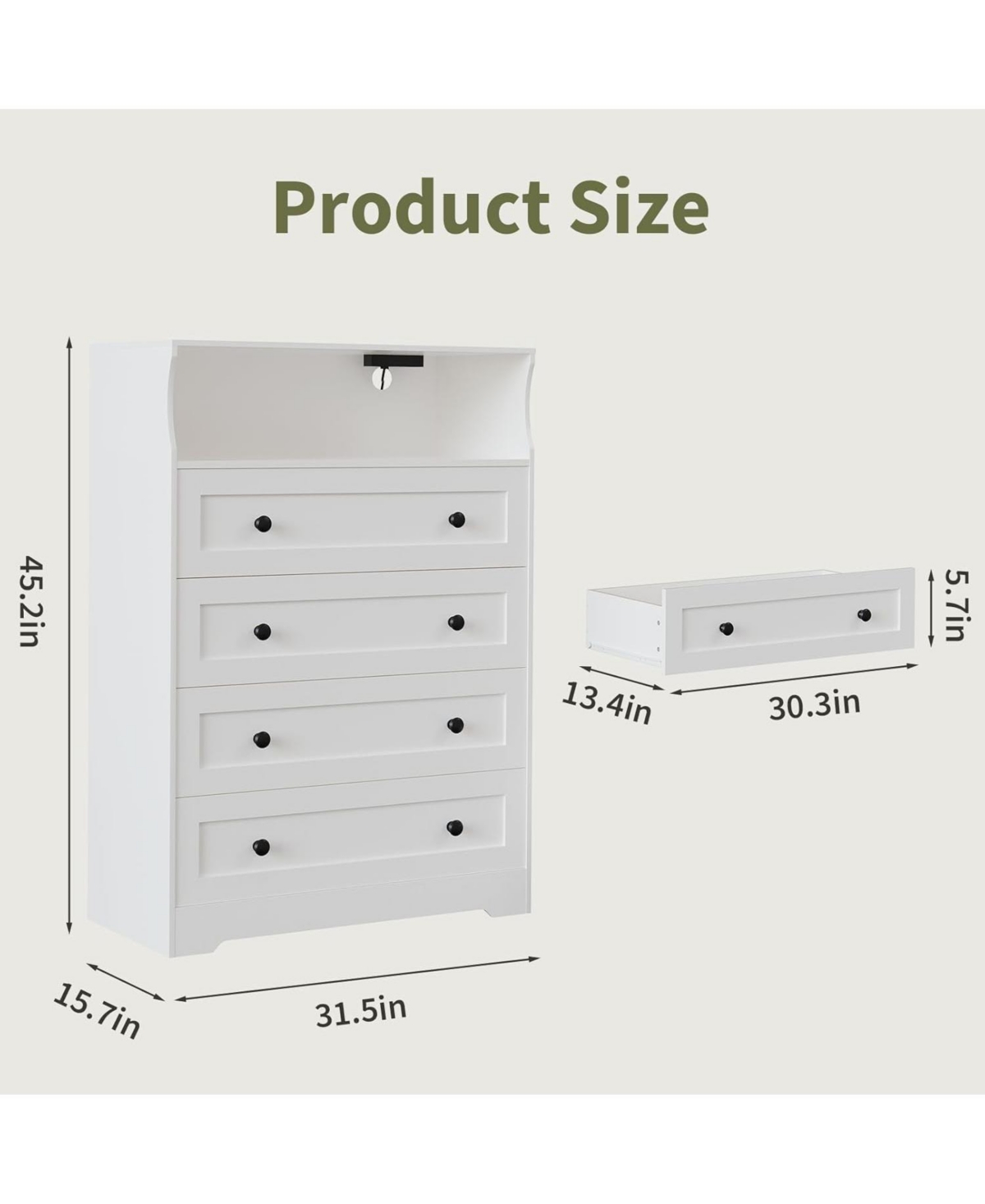 Gaomon Tall Dresser for Bedroom with Led Lights & Charging Station, 4 Drawer Wood Chest of Drawers for Closet, Living Room, Hallway