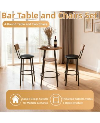 Rustic Brown 3-Piece Round Bar Table & 2 Stools Set