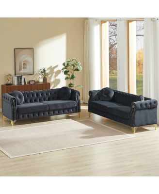 Streamdale  Chesterfield Sofa with Copper Studs & Tufted Buttons, Metal Legs