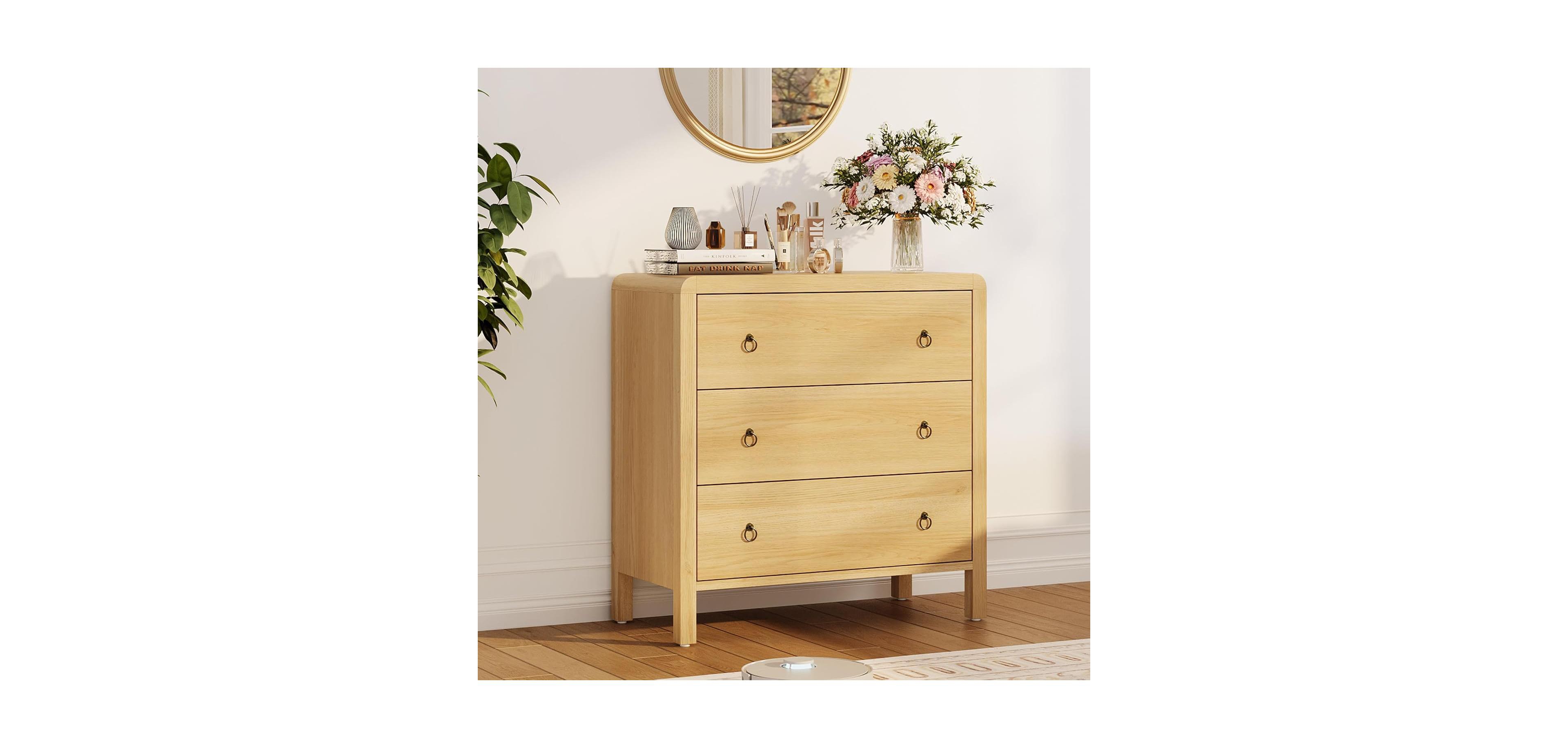 gaomon Modern 3 Drawer Bedroom Dresser, 30.4" Tall Wooden Closet Chest Storage