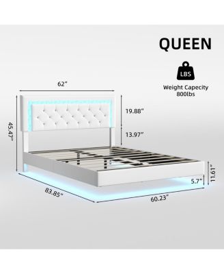 Queen Size Floating Bed Frame with LED Headboard