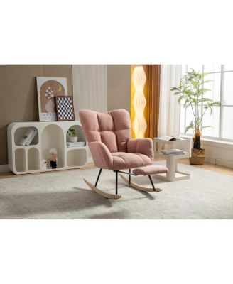 Teddy Fabric Leisure Rocking Chair with Adjustable Footstool