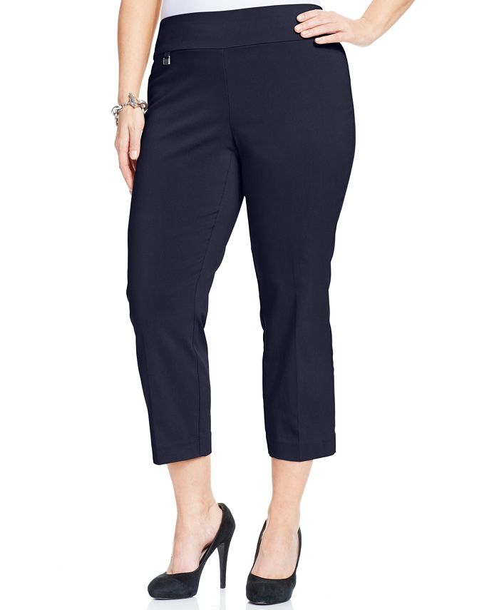 Elastic waist pull-on pants - Black - Plus Size. Colour: black
