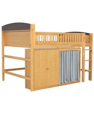 Streamdale Full Size Loft Bed with Storage Cabinet, Wardrobe & LED
