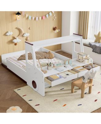Streamdale Full Size Car-Shape Floor Bed with Storage, Window & Desk