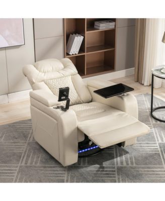 270 Degree Swivel PU Leather Power Recliner Individual Seat Home Theater Recliner with Tray Table,Hidden Arm Storage for Living