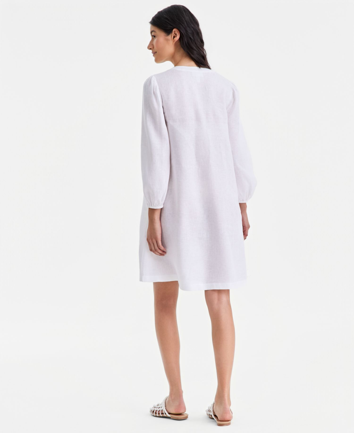 Women's 100% Linen Embellished Split-Neck Dress