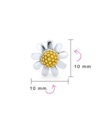 Spring Flower Daisy Stud Earring Two Tone Yellow Gold Plated .925 Sterling Silver