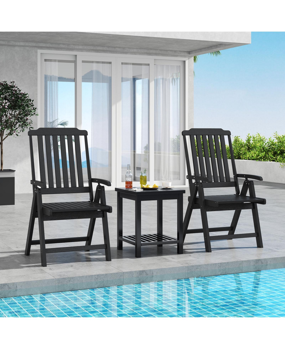 Gymax 2PCS Foldable Patio Chair w/Armrest Curved Back Slatted Seat for Backyard Deck