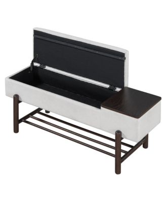 Entryway Shoe Bench with Cushion Top, Flip-Top Storage Compartment and Lower Rack for Hallway, Living Room and Foyer