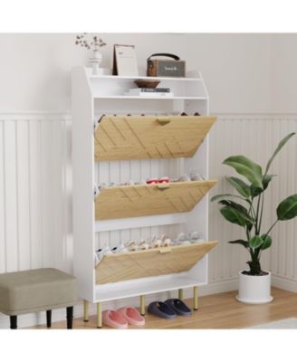 Wood Grain 3-Drawer Shoe Cabinet - Slim Freestanding Hidden Storage Organizer