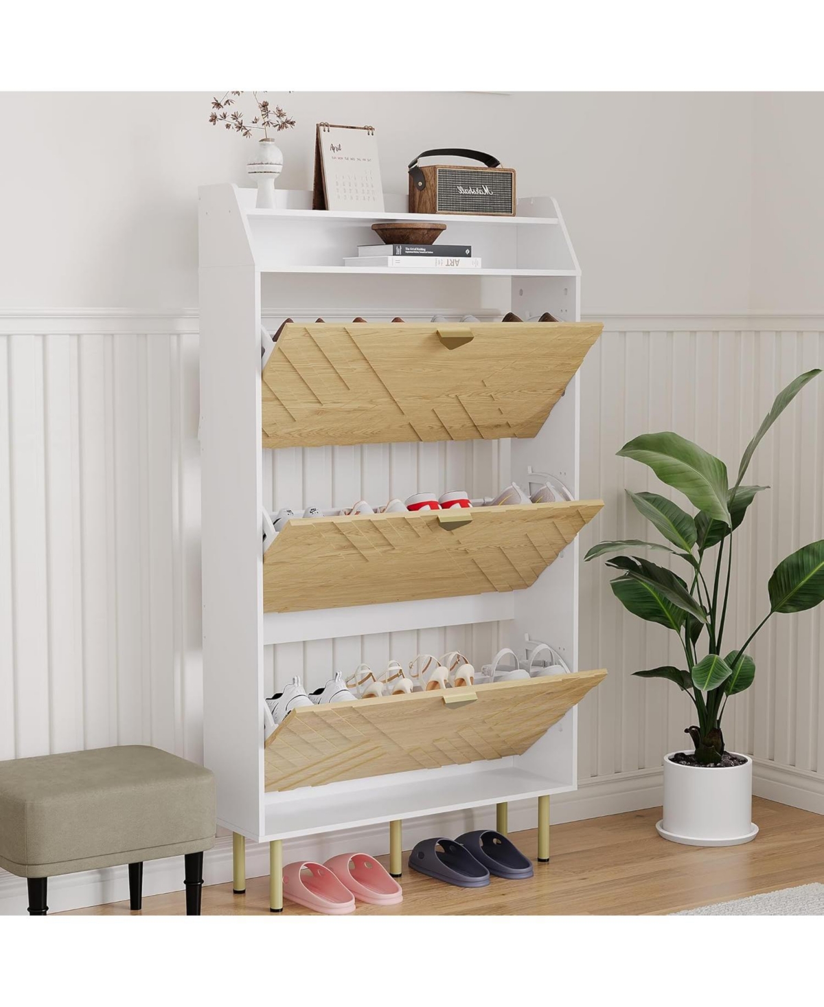 gaomon Wood Grain 3-Drawer Shoe Cabinet