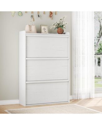 Freestanding Shoe Cabinet - 3 Flip Drawers + Drawer Adjustable Wooden Entryway Organizer