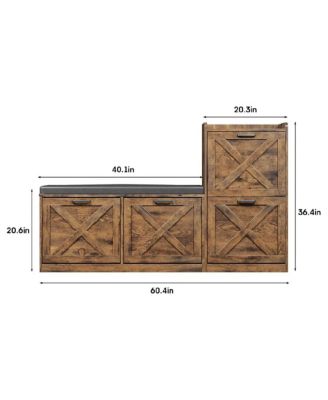 Entryway Shoe Cabinet with Bench - 4 Flip Drawers Left/Right Adjustable Seat Organizer