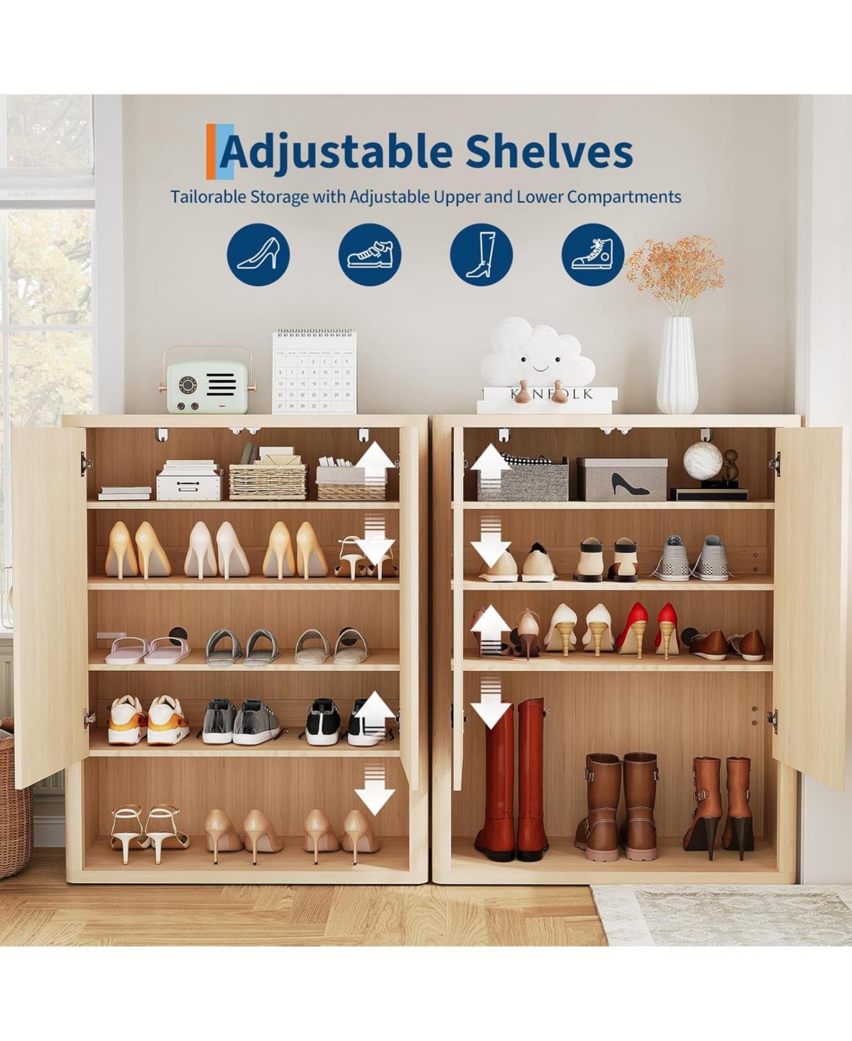 gaomon Oak 45" Fluted Shoe Cabinet