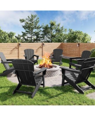 Modern HDPE Plastic Adirondack Chair Set of 6 - Oversize 380 LB Poly Lumber Weather Resistant Firepit Chair - Outdoor Patio Chairs Black