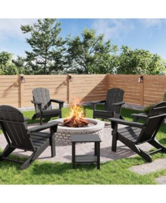 Folding Adirondack Chairs Set of 4 with 2 Side Table, HDPE Plastic Outdoor Chairs with Wood Texture - 380 LBS & Weather Resistant for Fire Pit