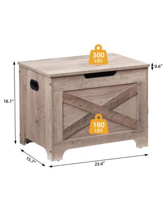 23.6" 300LBS Retro Storage Chest - Wooden Ottoman Bench with 2 Safety Hinges, Easy Assembly