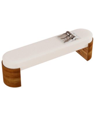59" Upholstered End of Bed Bench, Modern Entryway Bench with Engineered Wood Frame, Oval Ottoman with Faux Lambswool Fabric