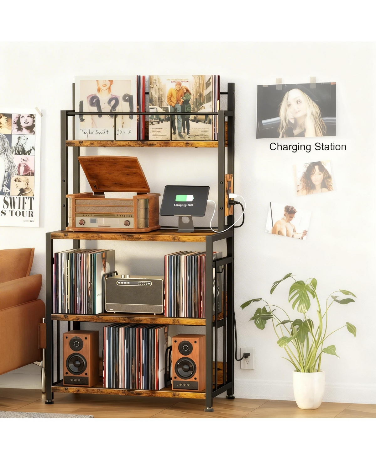 Yigii Large Capacity Vinyl Record Stand, 4-Tier Design, Multi-Function, Stable, Easy Assembly