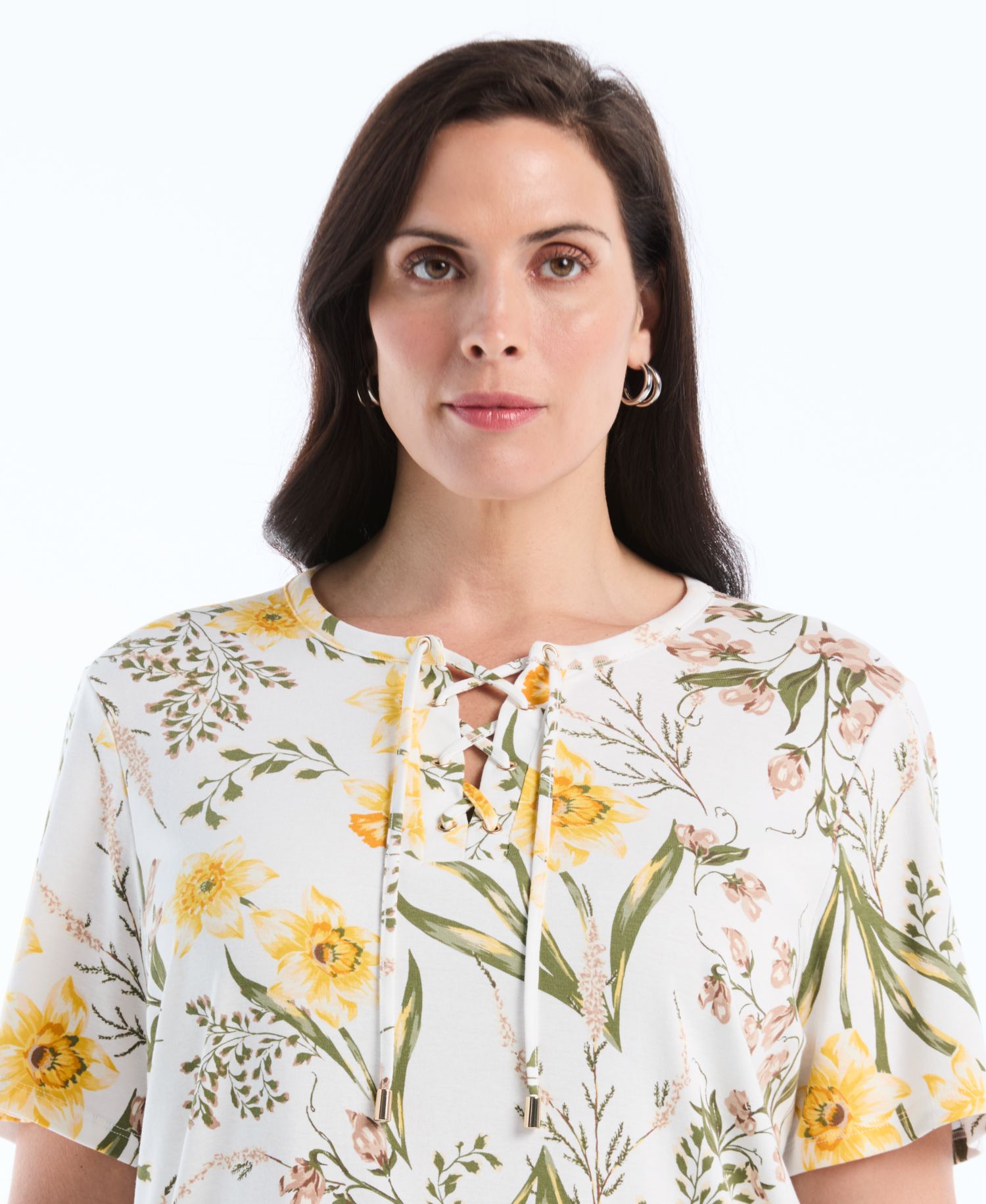 Petite Garden Print Lace-Up Top
