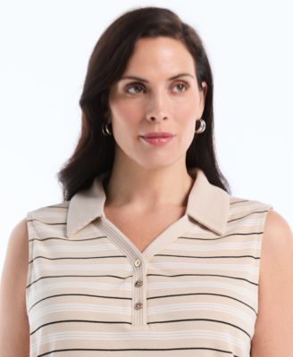 Plus Size Stripe Sleeveless Polo Top