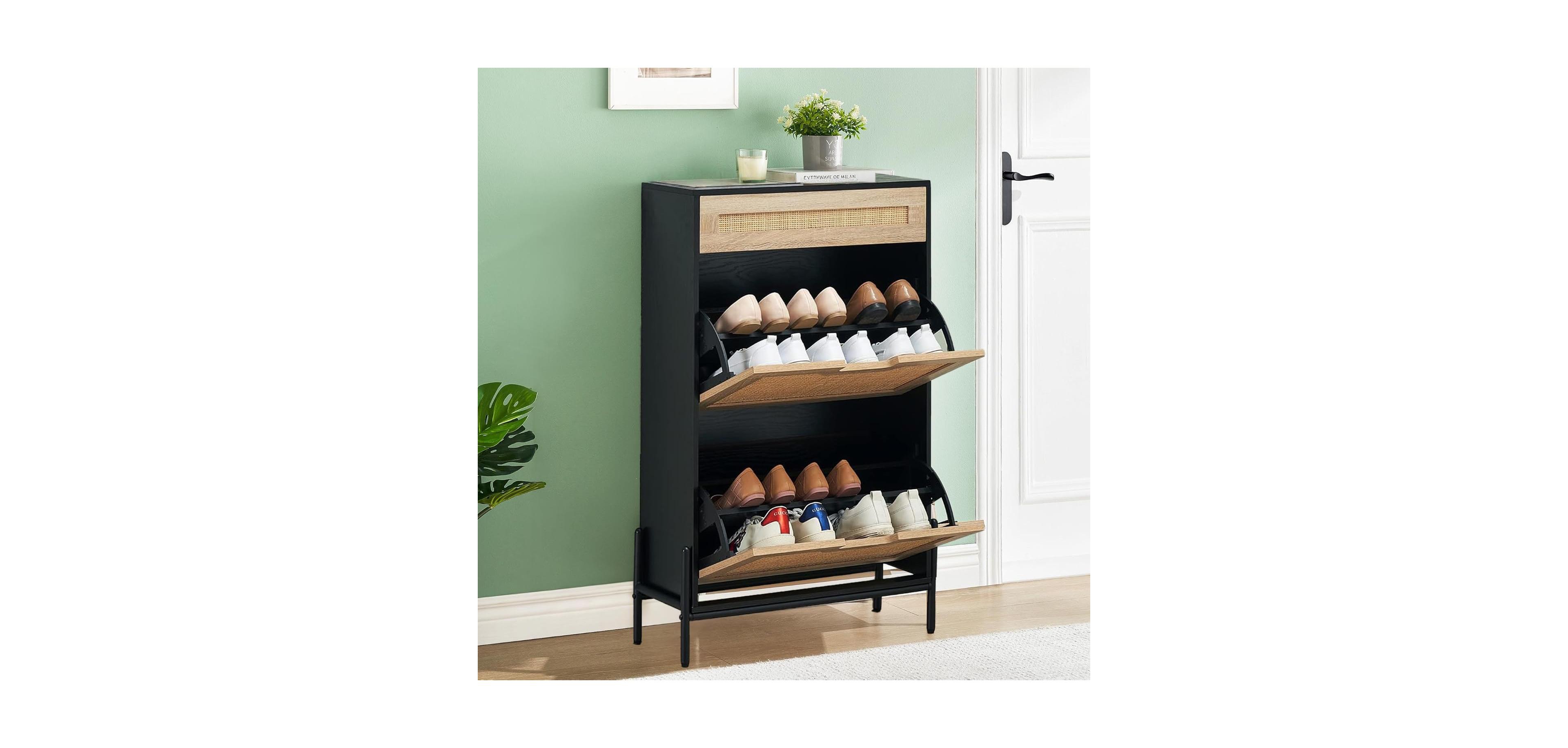 gaomon Entryway Freestanding Rattan Shoe Cabinet