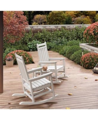 HDPE Rocking Chair Outdoor Set of 2 with Side Table - Poly High Back Porch Rocker Chairs for Adults - All Weather Resistant Furniture.
