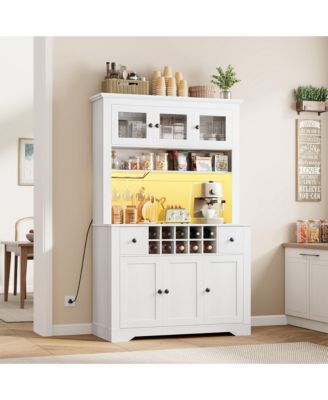 68.7"Bar Cabinet,Kitchen Buffet with Hutch Wine with Charging Station,2 Drawers,10 Storage Shelves