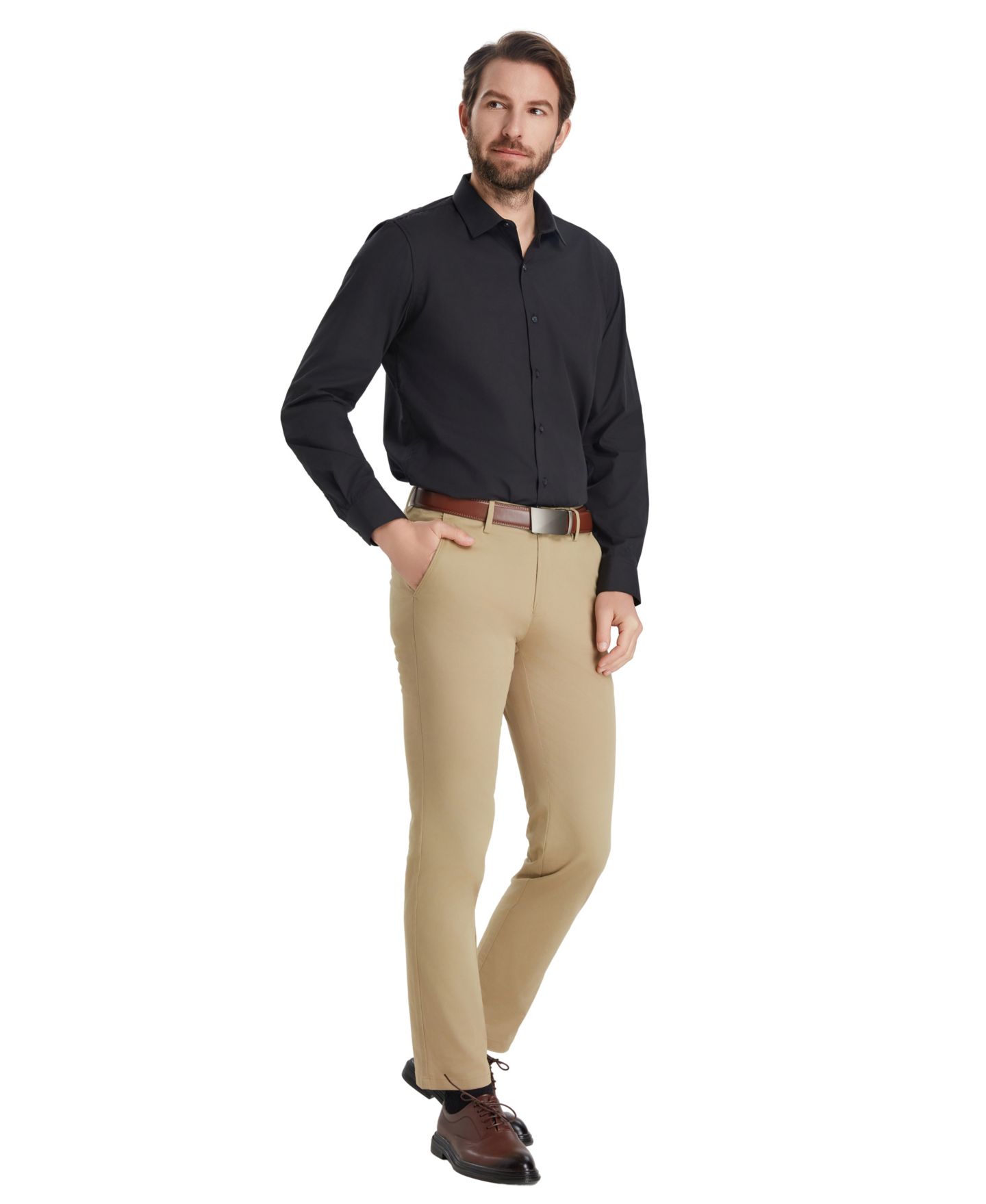 Мужская рубашка Alfani Slim-Fit Solid Dress Shirt, цвет: Чёрный — фото 4