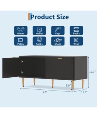 42" Modern Fluted Wooden Shoe Storage Bench - Freestanding Mudroom Entryway Storage Bench