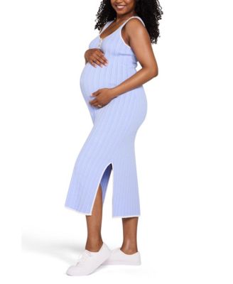 Maternity Motherhood Sleeveless Nursing Henley Midi Dress