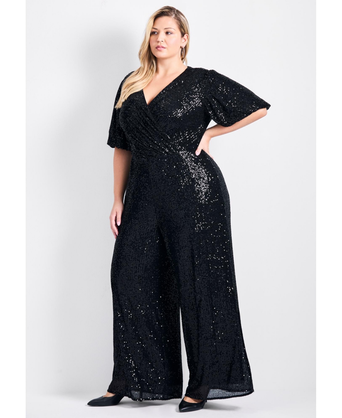 Avenue Women's Nada Sequin Puff Sleeve Jumpsuit